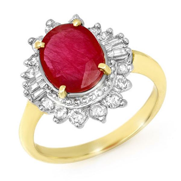 4.50 ctw Ruby & Diamond Ring 14k Yellow Gold - REF-100A2N