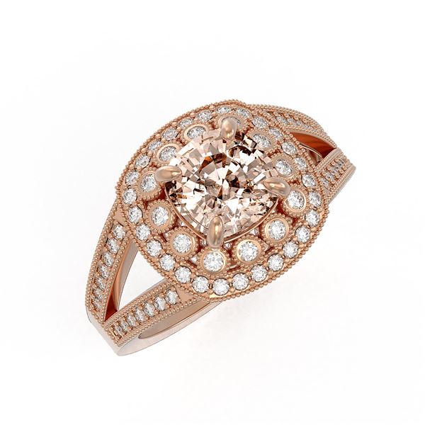 2.29 ctw Certified Morganite & Diamond Victorian Ring 14K Rose Gold - REF-107H3R