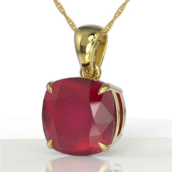 6 Cushion Cut Ruby Designer Solitaire Necklace 18k Yellow Gold - REF-49W3H