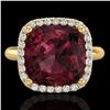 Image 1 : 6 ctw Garnet & Micro Pave Halo VS/SI Diamond Ring 18k Yellow Gold - REF-44F3M