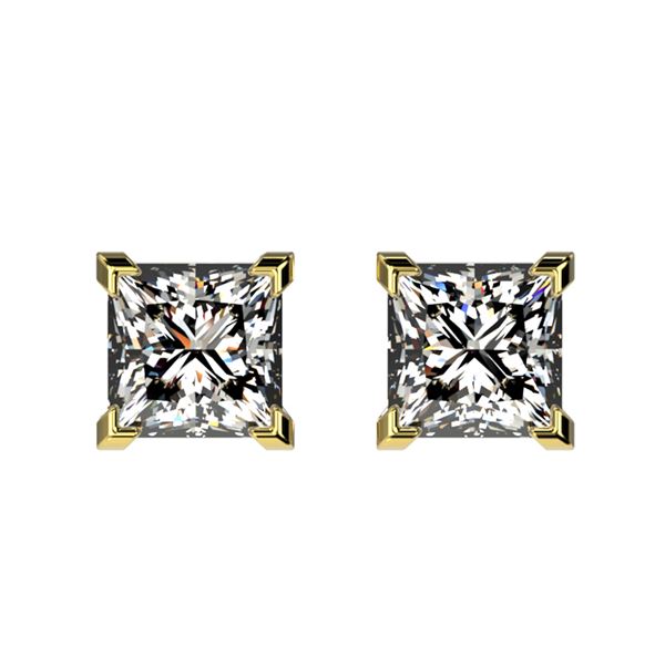 1 ctw Certified VS/SI Quality Princess Diamond Stud Earrings 10k Yellow Gold - REF-120M3G