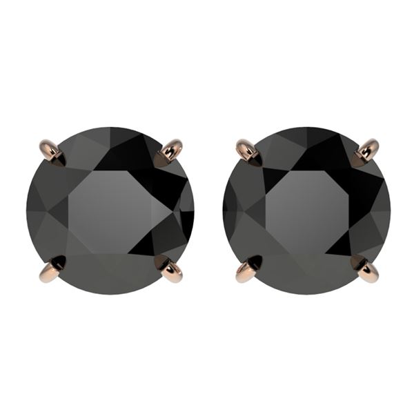 3.18 ctw Fancy Black Diamond Solitaire Stud Earrings 10k Rose Gold - REF-60X3A