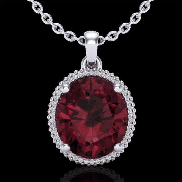 11 ctw Garnet & Micro Pave VS/SI Diamond Necklace 18k White Gold - REF-55G2W