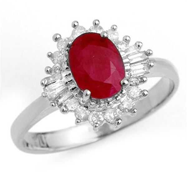 1.55 ctw Ruby & Diamond Ring 18k White Gold - REF-46M5G