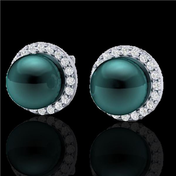 0.50 ctw Micro VS/SI Diamond & Peacock Pearl Earrings 18k White Gold - REF-46M5G