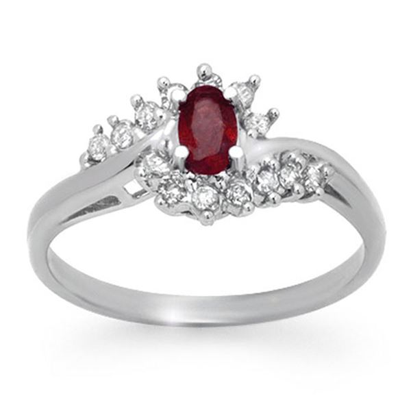 0.45 ctw Ruby & Diamond Ring 18k White Gold - REF-27N8F