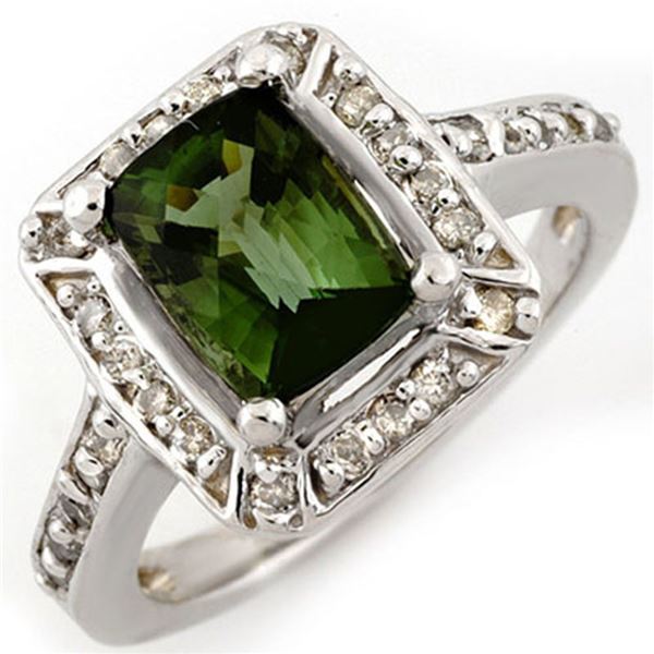 2.40 ctw Green Tourmaline & Diamond Ring 14k White Gold - REF-50W2H