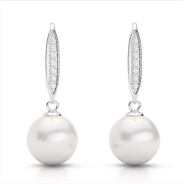 0.18 ctw Micro VS/SI Diamond & White Pearl Earrings 18k White Gold - REF-25K9Y