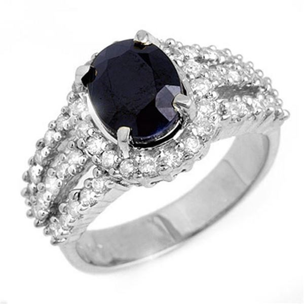 4.70 ctw Blue Sapphire & Diamond Ring 18k White Gold - REF-134N9F