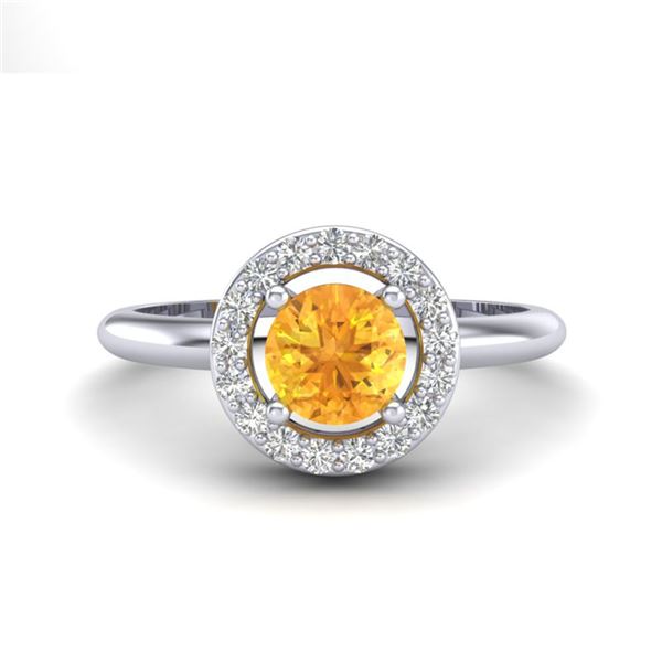 0.75 ctw Citrine & Micro VS/SI Diamond Certified Ring 18k White Gold - REF-33R3K