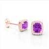 Image 2 : 2.50 ctw Amethyst & Micro Pave VS/SI Diamond Earrings 10k Rose Gold - REF-34F3M