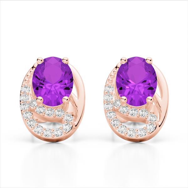 2.50 AMEHYST & Micro Pave VS/SI Diamond Stud Earrings 10k Rose Gold - REF-25H9R