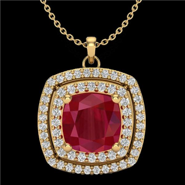 2.52 ctw Ruby & Micro Pave VS/SI Diamond Necklace 18k Yellow Gold - REF-55M2G