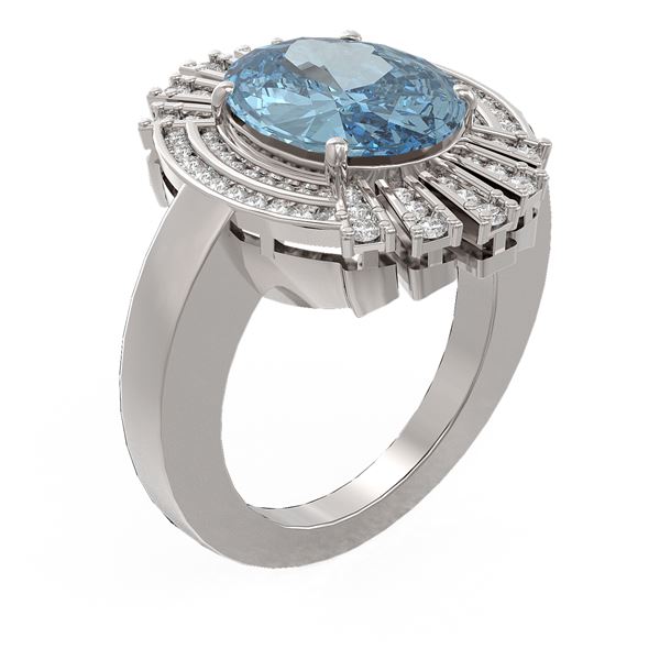 6.52 ctw Blue Topaz & Diamond Ring 18K White Gold - REF-165F6M