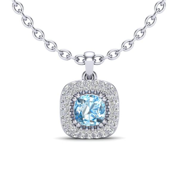 1.08 ctw Sky Blue Topaz & Micro VS/SI Diamond Necklace Halo 18k White Gold - REF-50M8G