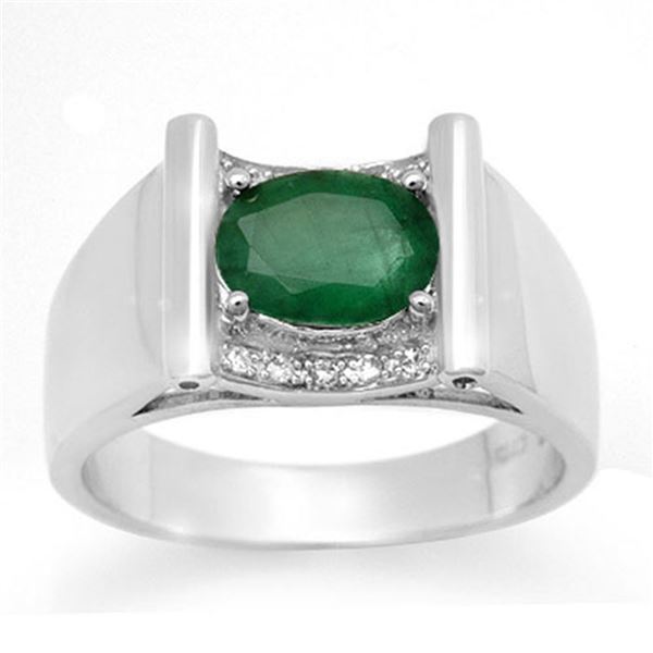 1.83 ctw Emerald & Diamond Men's Ring 10k White Gold - REF-46W5H