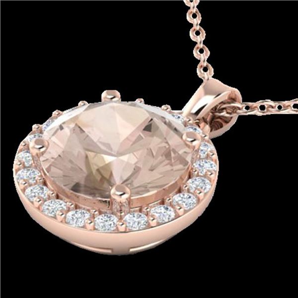 1.75 ctw Morganite & Halo VS/SI Diamond Micro Necklace 14k Rose Gold - REF-42Y3X