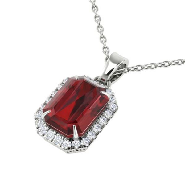 6 ctw Garnet & Micro Pave VS/SI Diamond Necklace 18k White Gold - REF-39N5F