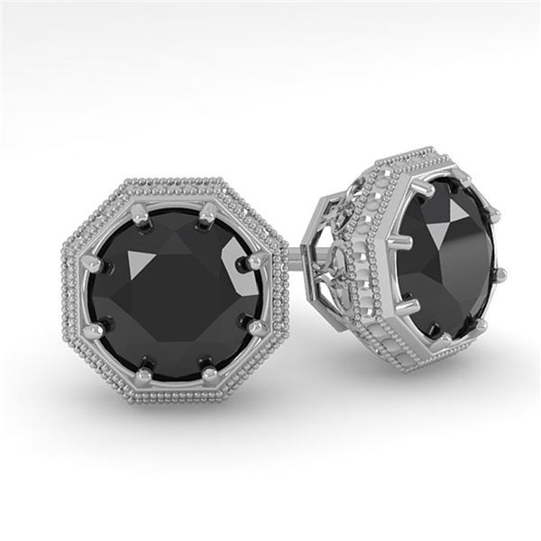 1.0 ctw Black Diamond Stud Solitaire Earrings Art Deco 18k White Gold - REF-40W8H