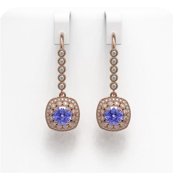 5.2 ctw Certified Tanzanite & Diamond Victorian Earrings 14K Rose Gold - REF-172R8K