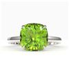 Image 1 : 6 ctw Cushion Cut Peridot Designer Stud Ring 18k White Gold - REF-47N2F