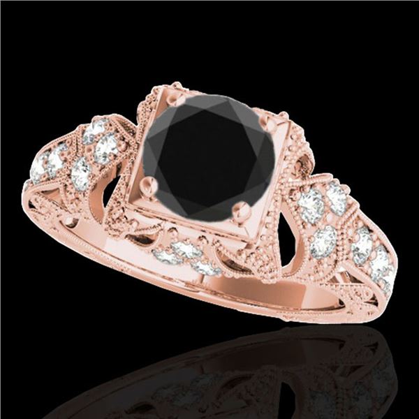 1.25 ctw Certified VS Black Diamond Solitaire Antique Ring 10k Rose Gold - REF-51N3F