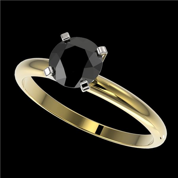 1 ctw Fancy Black Diamond Solitaire Engagment Ring 10k Yellow Gold - REF-22M3G