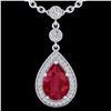 Image 2 : 2.75 ctw Ruby & Micro Pave VS/SI Diamond Necklace 18k White Gold - REF-44H4R