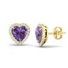 Image 2 : 2 ctw Amethyst & Micro Pave VS/SI Diamond Earrings Heart 14k Yellow Gold - REF-38N2F
