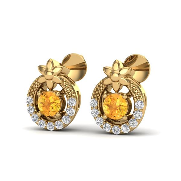 0.40 ctw Citrine & Micro Pave VS/SI Diamond Halo Earrings 18k Yellow Gold - REF-17G5W