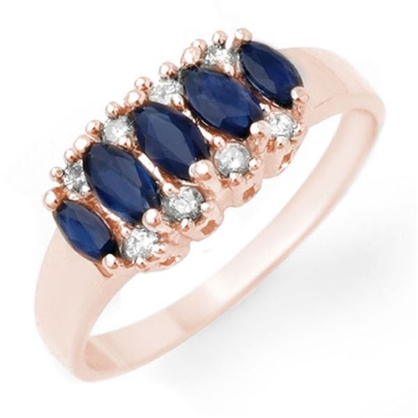 1.02 ctw Blue Sapphire & Diamond Ring 18k Rose Gold - REF-26F6M