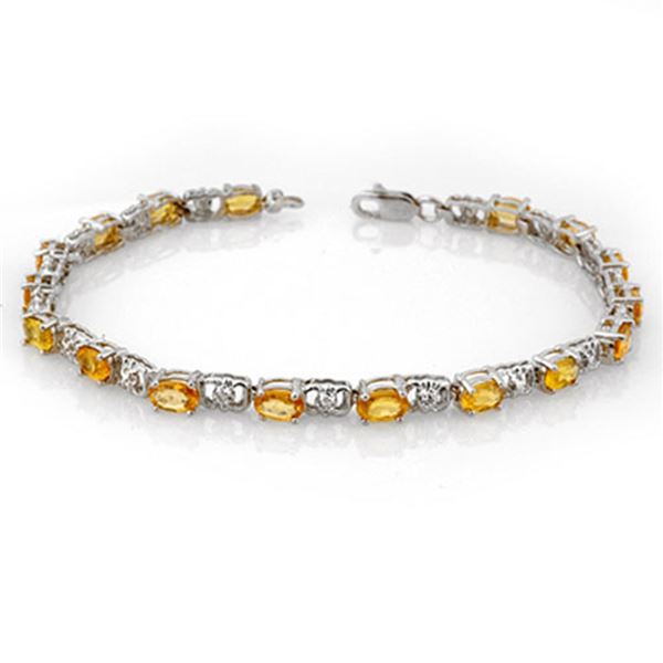 6.02 ctw Yellow Sapphire & Diamond Bracelet 14k White Gold - REF-80H9R