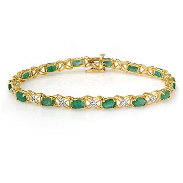 6.85 ctw Emerald & Diamond Bracelet 14k Yellow Gold - REF-109M3G