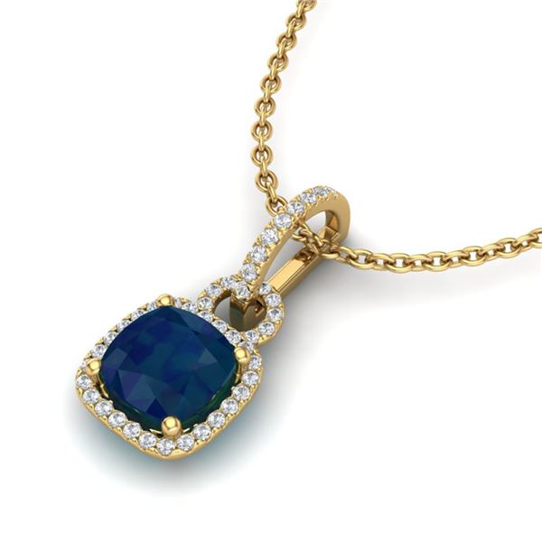 3 ctw Sapphire & Micro VS/SI Diamond Certified Necklace 18k Yellow Gold - REF-56A2N