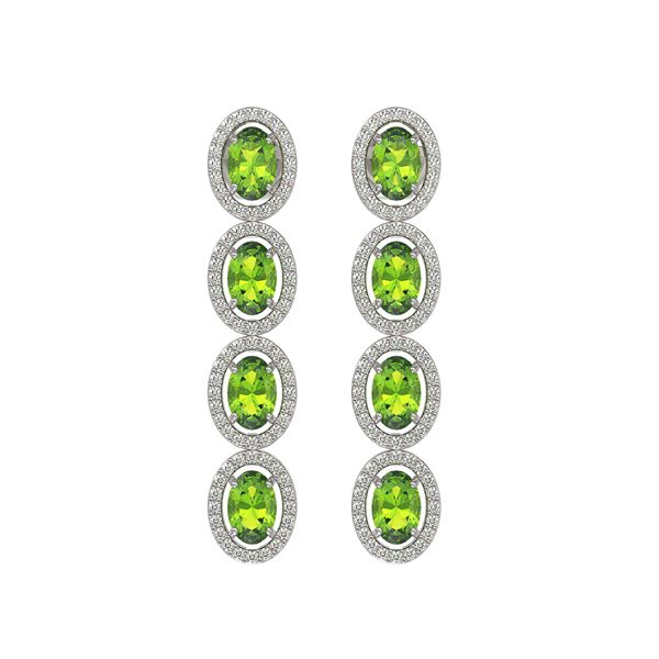 5.88 ctw Peridot & Diamond Micro Pave Halo Earrings 10k White Gold - REF-143H6R