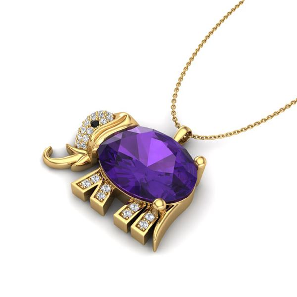 8 ctw Amethyst & Micro Pave Elephant VS/SI Diamond Necklace 10k Yellow Gold - REF-33W3H