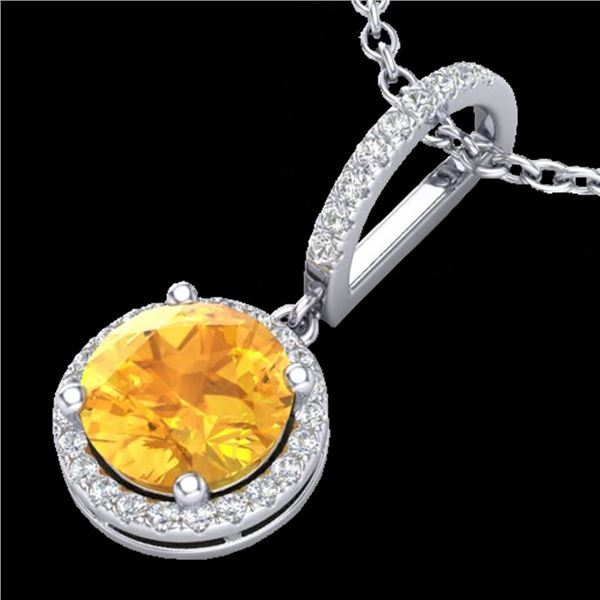 2 ctw Citrine & Micro Pave VS/SI Diamond Necklace 18k White Gold - REF-42F4M