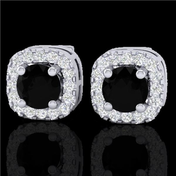 0.90 ctw Micro Pave Black & VS/SI Diamond Earrings 18k White Gold - REF-45K3Y