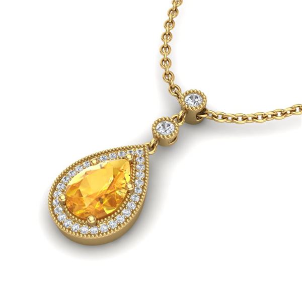 2.25 ctw Citrine & Micro Pave VS/SI Diamond Necklace 18k Yellow Gold - REF-34G6W