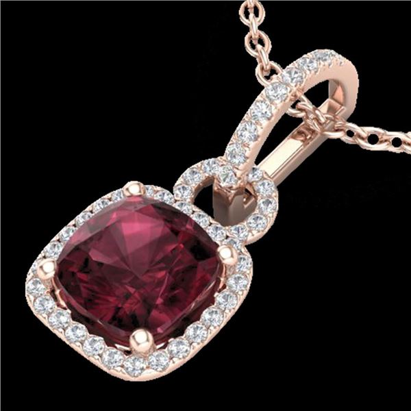 3.50 ctw Garnet & Micro VS/SI Diamond Necklace 14k Rose Gold - REF-39M9G