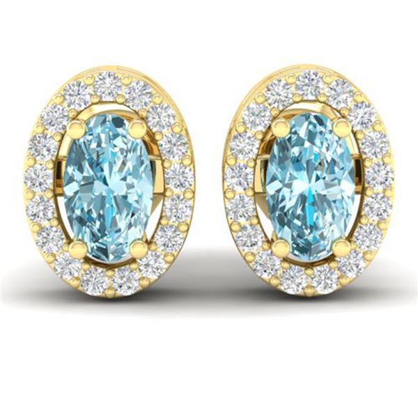0.80 ctw Sky Blue Topaz & Micro Pave Diamond Earrings 18k Yellow Gold - REF-25W9H