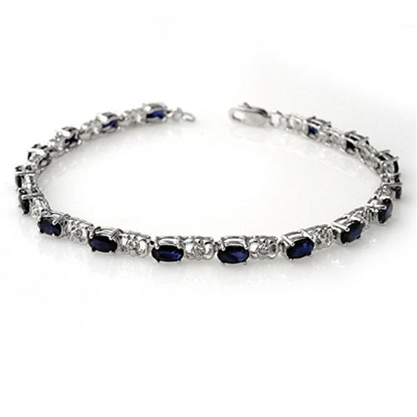 6.10 ctw Blue Sapphire & Diamond Bracelet 14k White Gold - REF-80K9Y