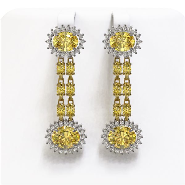10.58 ctw Citrine & Diamond Earrings 14K Yellow Gold - REF-174A5N