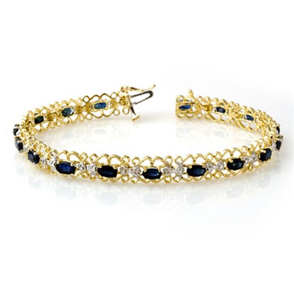7.02 ctw Blue Sapphire & Diamond Bracelet 10k Yellow Gold - REF-53F5M