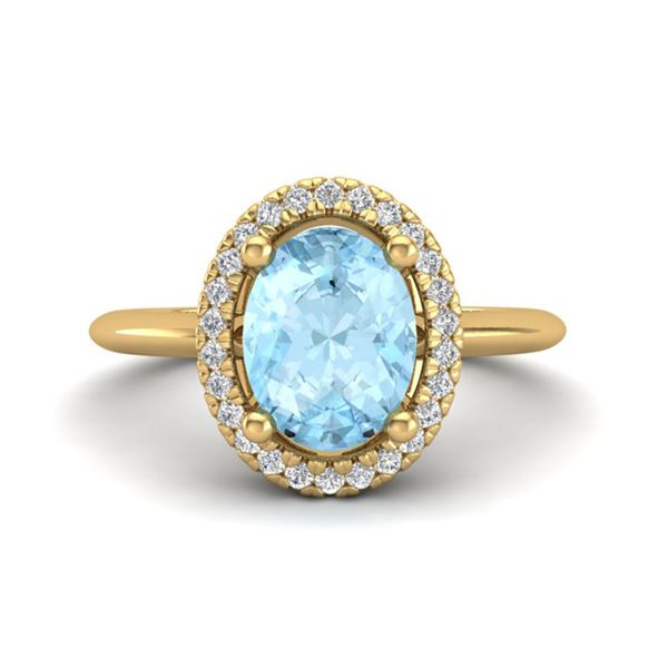 1.50 ctw Aquamarine & Micro VS/SI Diamond Ring Halo 18k Yellow Gold - REF-41N9F
