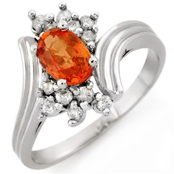 1.0 ctw Orange Sapphire & Diamond Ring 10k White Gold - REF-23H9R