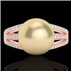 Image 1 : 0.30 ctw Micro Pave VS/SI Diamond & Golden Pearl Ring 14k Rose Gold - REF-39R3K