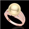 Image 2 : 0.30 ctw Micro Pave VS/SI Diamond & Golden Pearl Ring 14k Rose Gold - REF-39R3K