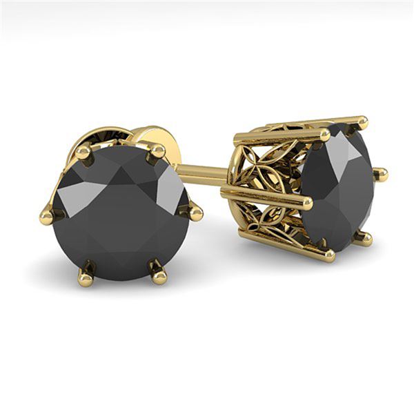 3.0 ctw Black Certified Diamond Stud Earrings 18k Yellow Gold - REF-90G2W