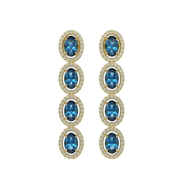 6.28 ctw London Topaz & Diamond Micro Pave Halo Earrings 10k Yellow Gold - REF-143H6R